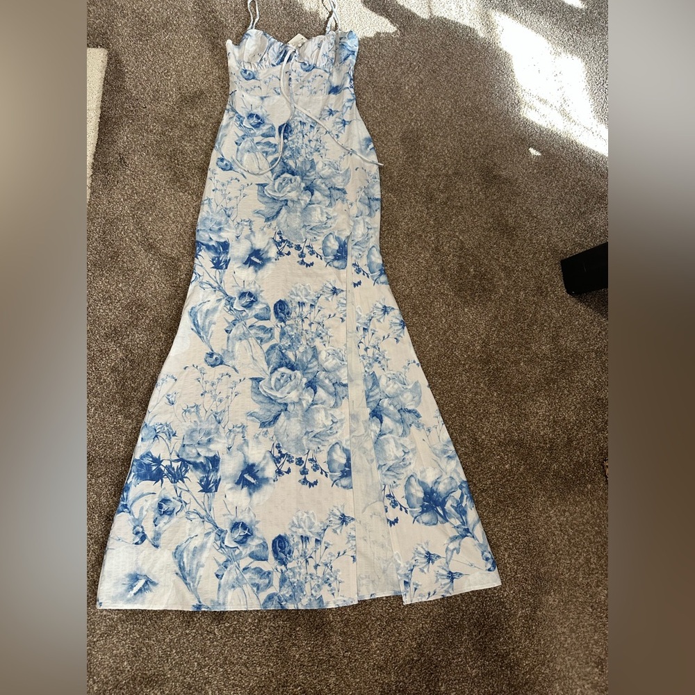 Privy Blue and White Smocked Dress with rose designs